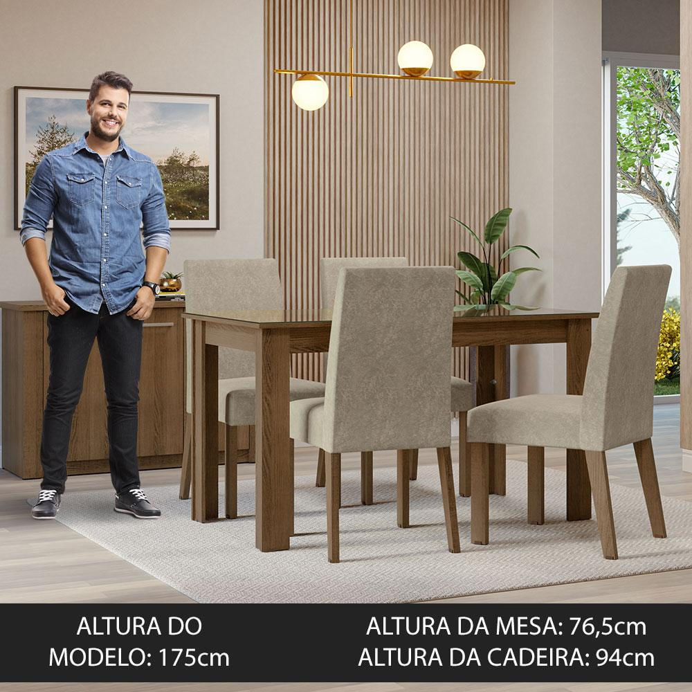 Encontraproduto.com.br - Conjunto Sala de Jantar Mesa Tampo de Vidro 4 Cadeiras Rustic/Imperial Antônia Madesa