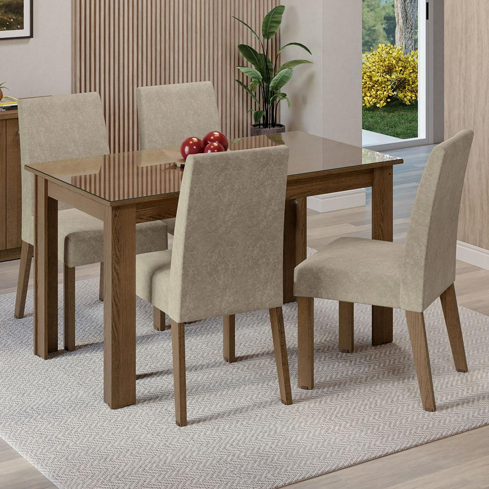 Encontraproduto.com.br - Conjunto Sala de Jantar Mesa Tampo de Vidro 4 Cadeiras Rustic/Imperial Antônia Madesa