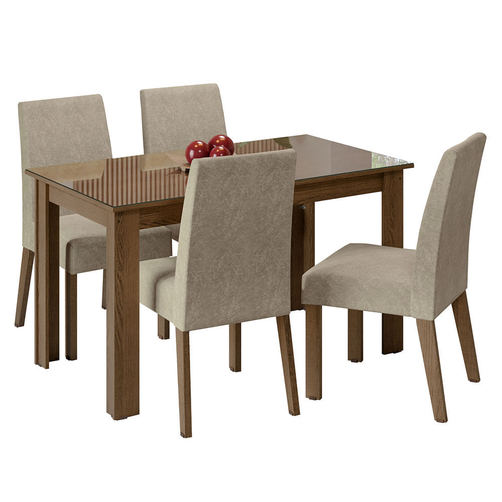 Encontraproduto.com.br - Conjunto Sala de Jantar Mesa Tampo de Vidro 4 Cadeiras Rustic/Imperial Antônia Madesa
