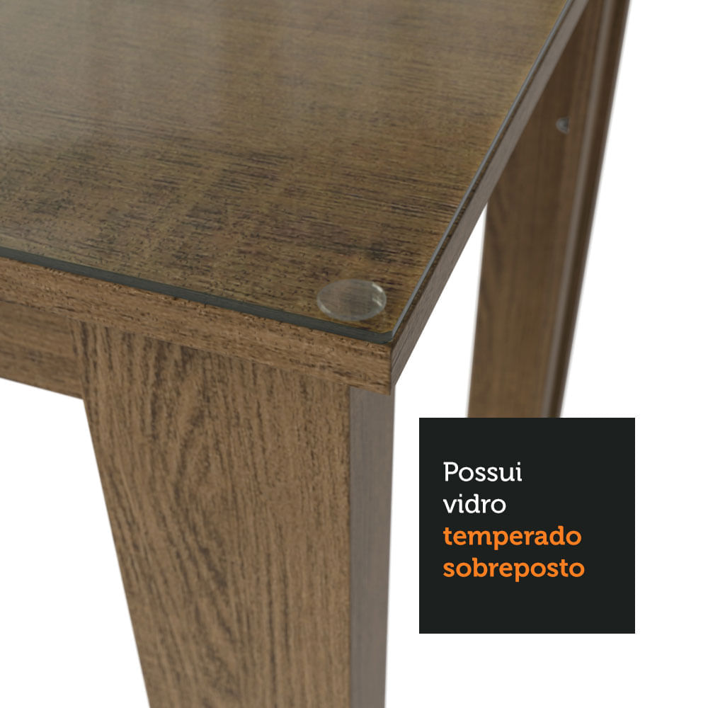 Encontraproduto.com.br - Conjunto Sala de Jantar Mesa Tampo de Vidro 4 Cadeiras Rustic/Imperial Antônia Madesa
