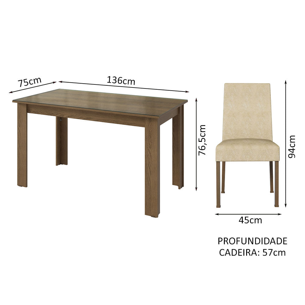 Encontraproduto.com.br - Conjunto Sala de Jantar Mesa Tampo de Vidro 4 Cadeiras Rustic/Imperial Antônia Madesa