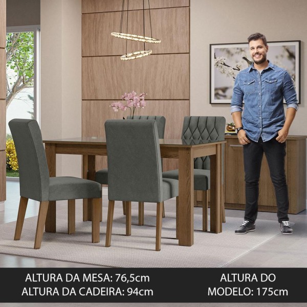 Encontraproduto.com.br - Conjunto Sala de Jantar Mesa Tampo de Vidro 4 Cadeiras Rustic/Silver Celina Madesa