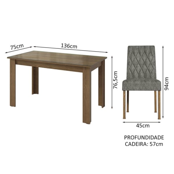 Encontraproduto.com.br - Conjunto Sala de Jantar Mesa Tampo de Vidro 4 Cadeiras Rustic/Silver Celina Madesa