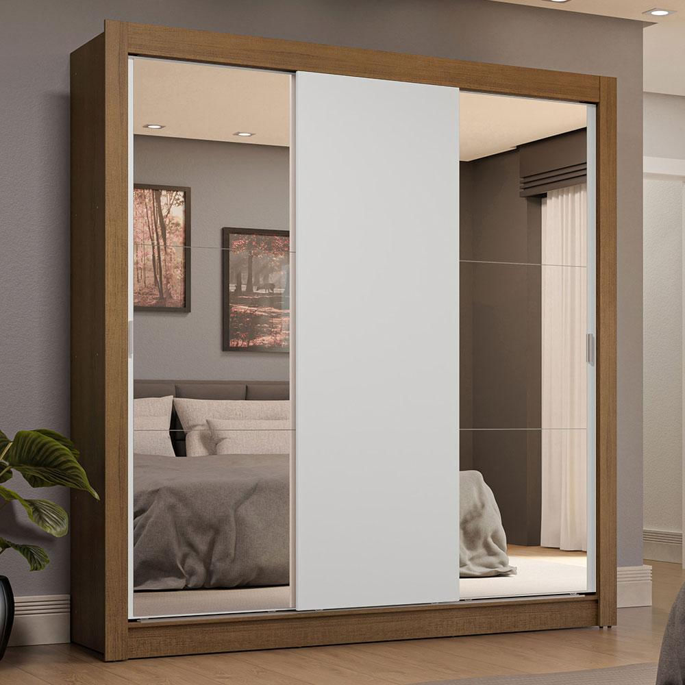 Encontraproduto.com.br - Guarda-Roupa Casal 3 Portas de Correr com Espelhos 4 Gavetas Rustic/Branco Sublime Plus Madesa