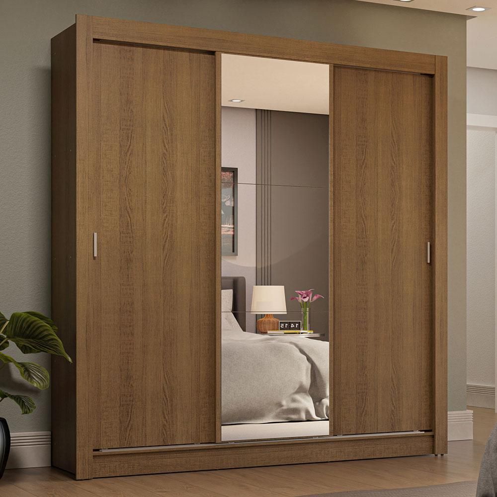 Encontraproduto.com.br - Guarda-Roupa Casal 3 Portas de Correr com Espelho 4 Gavetas Rustic Sublime Plus Madesa