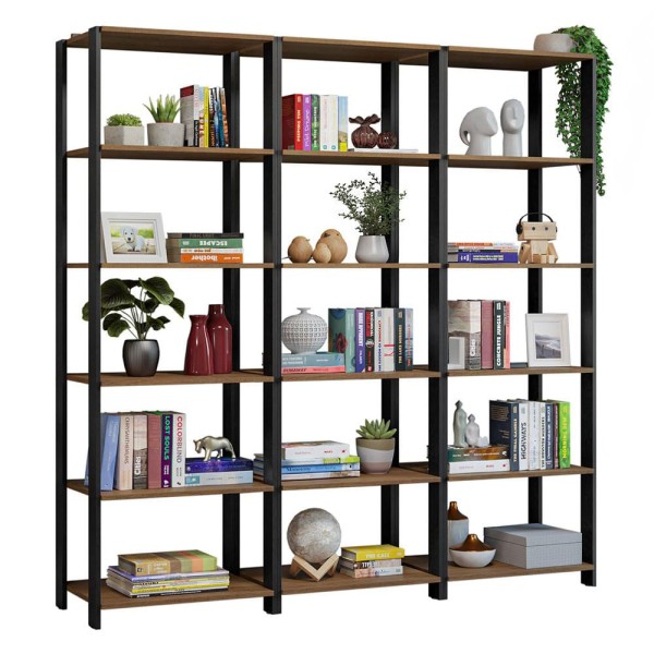 Encontraproduto.com.br - Estante Armário Multiuso para Livros 177cm Rustic/Preto Madesa