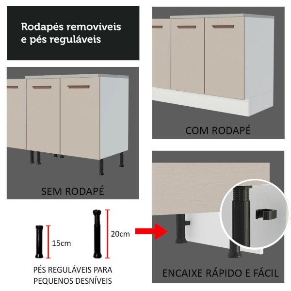 Encontraproduto.com.br - Kit com 2 Balcões Multiuso 4 Portas 3 Gavetas Branco/Crema Agata Madesa
