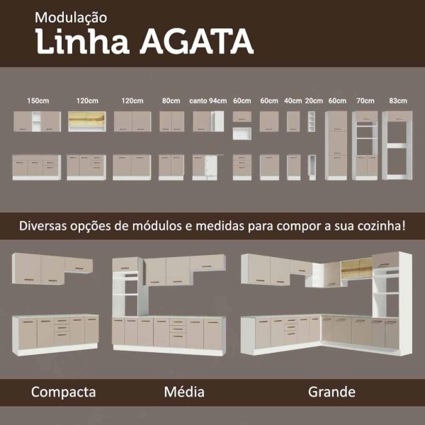 Encontraproduto.com.br - Kit com 2 Balcões Multiuso 4 Portas 3 Gavetas Branco/Crema Agata Madesa