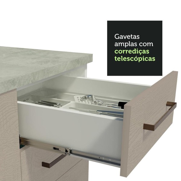 Encontraproduto.com.br - Kit com 2 Balcões Multiuso 4 Portas 3 Gavetas Branco/Crema Agata Madesa