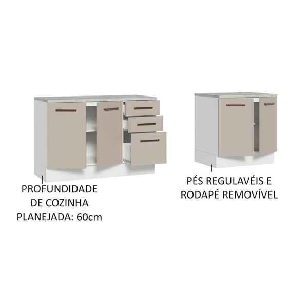 Encontraproduto.com.br - Kit com 2 Balcões Multiuso 4 Portas 3 Gavetas Branco/Crema Agata Madesa