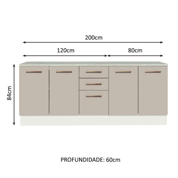 Encontraproduto.com.br - Kit com 2 Balcões Multiuso 4 Portas 3 Gavetas Branco/Crema Agata Madesa