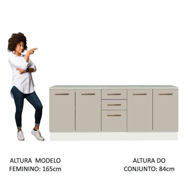 Encontraproduto.com.br - Kit com 2 Balcões Multiuso 4 Portas 3 Gavetas Branco/Crema Agata Madesa