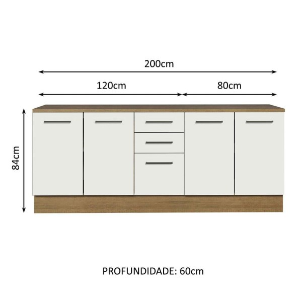 Encontraproduto.com.br - Kit com 2 Balcões Multiuso 4 Portas 3 Gavetas Rustic/Branco Agata Madesa