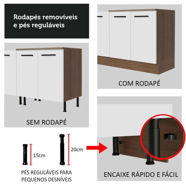 Encontraproduto.com.br - Kit com 2 Balcões Multiuso 4 Portas 3 Gavetas Rustic/Branco Agata Madesa