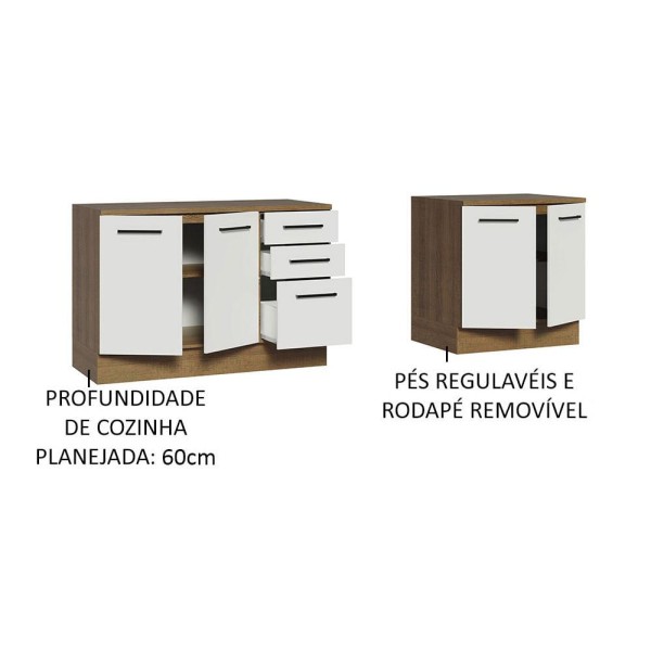 Encontraproduto.com.br - Kit com 2 Balcões Multiuso 4 Portas 3 Gavetas Rustic/Branco Agata Madesa