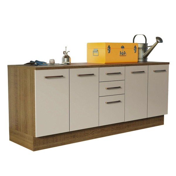 Encontraproduto.com.br - Kit com 2 Balcões Multiuso 4 Portas 3 Gavetas Rustic/Crema Agata Madesa