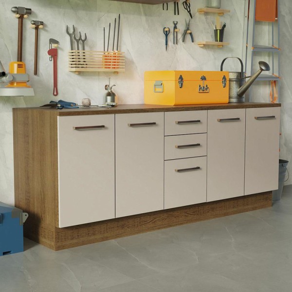 Encontraproduto.com.br - Kit com 2 Balcões Multiuso 4 Portas 3 Gavetas Rustic/Crema Agata Madesa