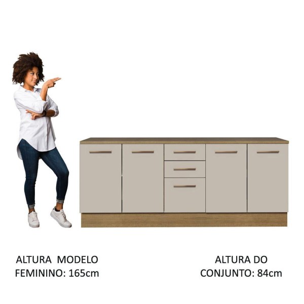 Encontraproduto.com.br - Kit com 2 Balcões Multiuso 4 Portas 3 Gavetas Rustic/Crema Agata Madesa