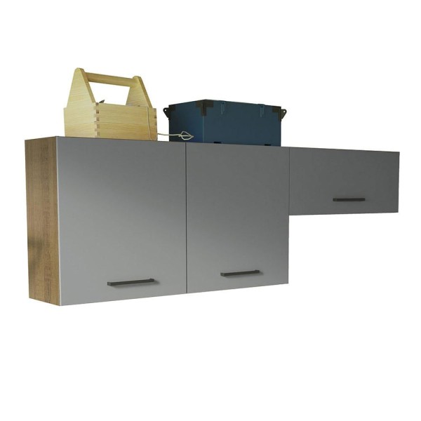 Encontraproduto.com.br - Kit com 2 Armários Aéreos Multiuso 3 Portas Rustic/Cinza Agata Madesa