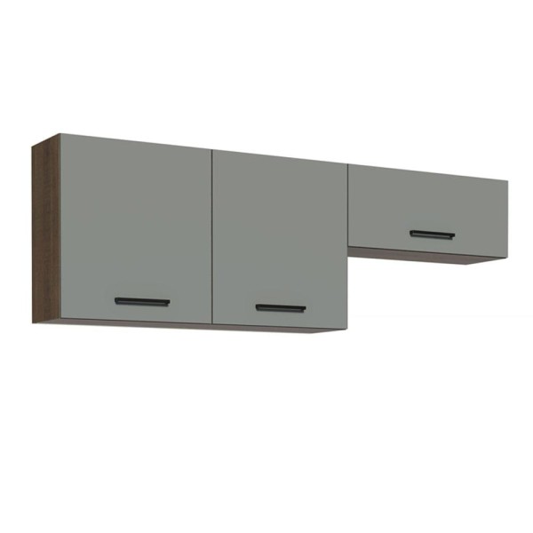Encontraproduto.com.br - Kit com 2 Armários Aéreos Multiuso 3 Portas Rustic/Cinza Agata Madesa