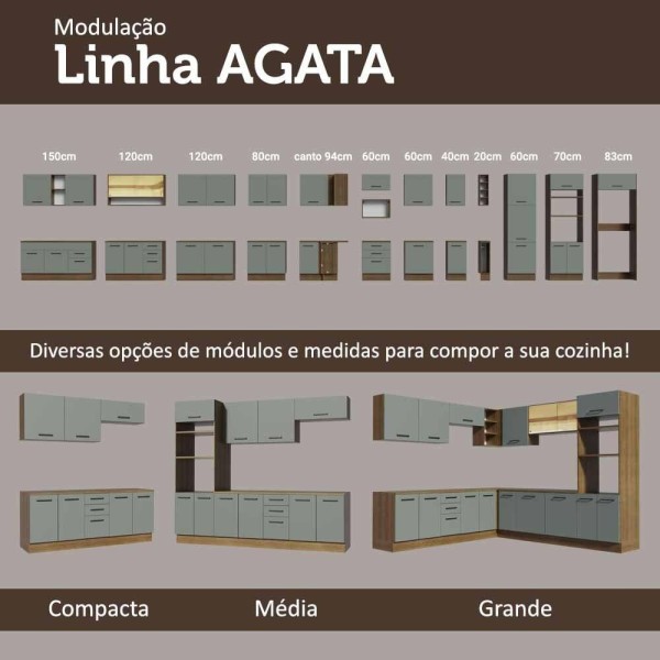 Encontraproduto.com.br - Kit com 2 Armários Aéreos Multiuso 3 Portas Rustic/Cinza Agata Madesa