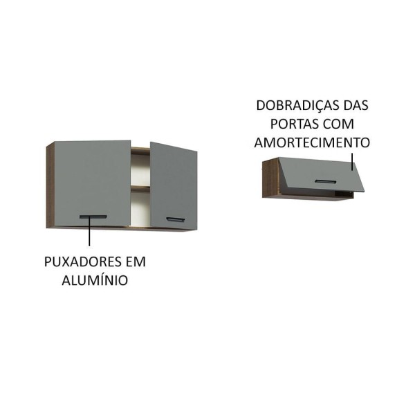 Encontraproduto.com.br - Kit com 2 Armários Aéreos Multiuso 3 Portas Rustic/Cinza Agata Madesa
