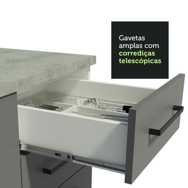 Encontraproduto.com.br - Kit com 2 Balcões e 2 Armários Aéreos Multiuso 200cm Branco/Cinza Agata Madesa