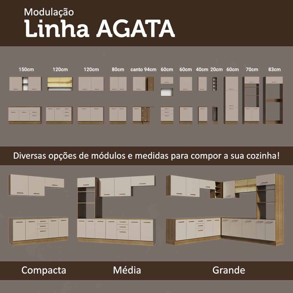 Encontraproduto.com.br - Balcão Multiuso 80cm 2 Portas Rustic/Crema Agata Madesa