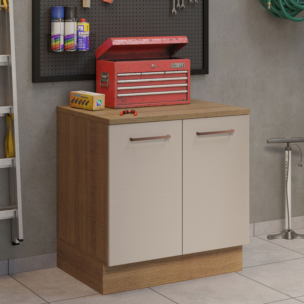Encontraproduto.com.br - Balcão Multiuso 80cm 2 Portas Rustic/Crema Agata Madesa
