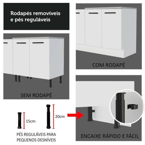 Encontraproduto.com.br - Kit com Balcão e Armário Aéreo Multiuso 80cm Branco Agata Madesa