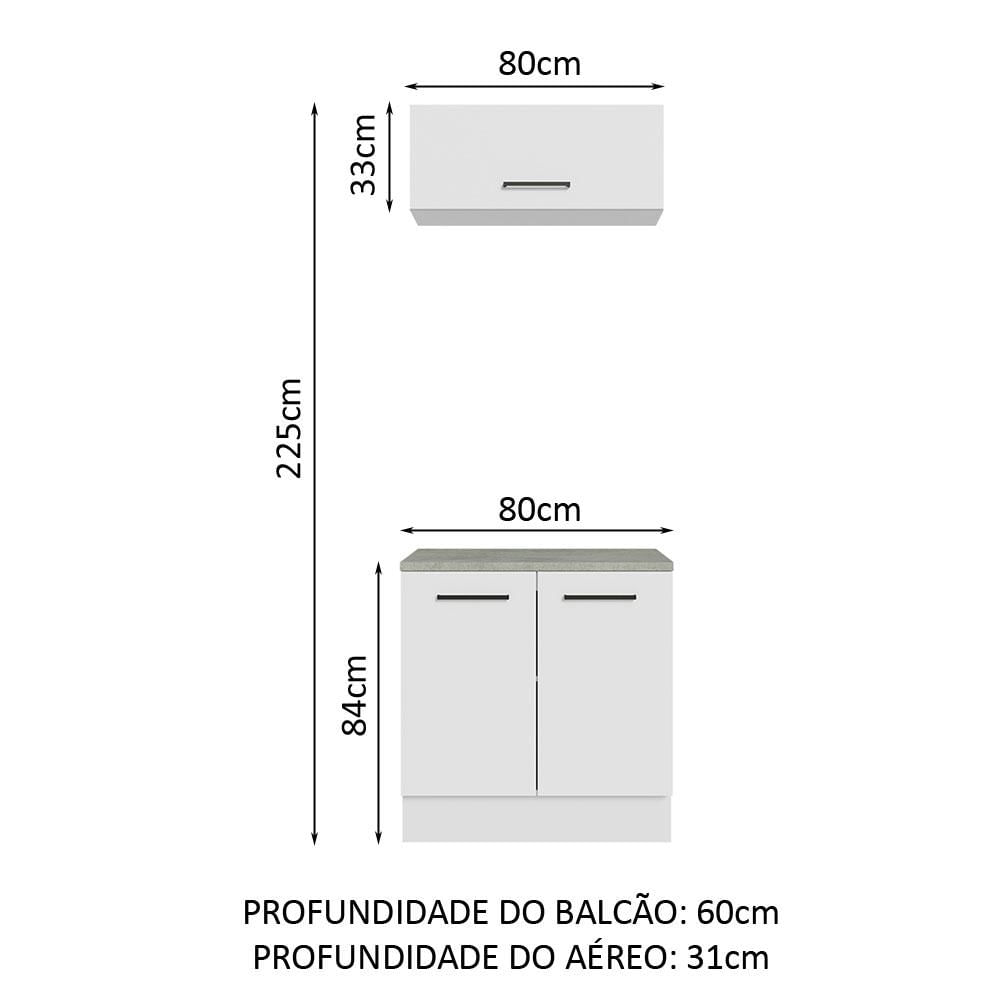 Encontraproduto.com.br - Kit com Balcão e Armário Aéreo Multiuso 80cm Branco Agata Madesa
