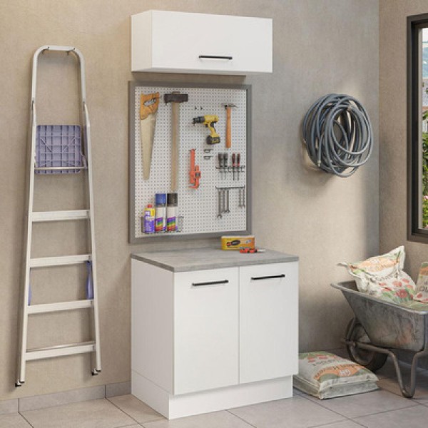 Encontraproduto.com.br - Kit com Balcão e Armário Aéreo Multiuso 80cm Branco Agata Madesa