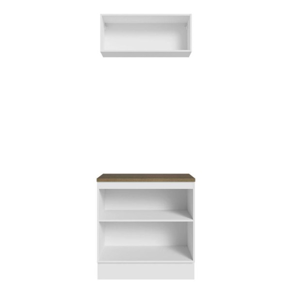 Encontraproduto.com.br - Kit com Balcão e Armário Aéreo Multiuso 80cm Branco/Rustic Agata Madesa