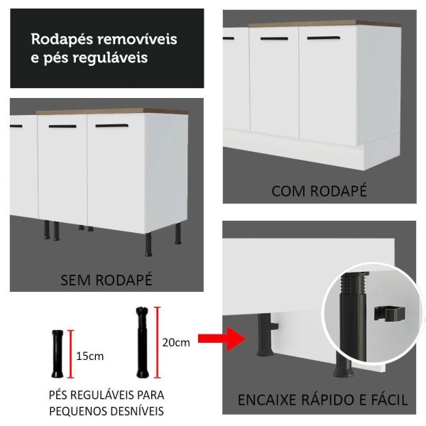 Encontraproduto.com.br - Kit com Balcão e Armário Aéreo Multiuso 80cm Branco/Rustic Agata Madesa