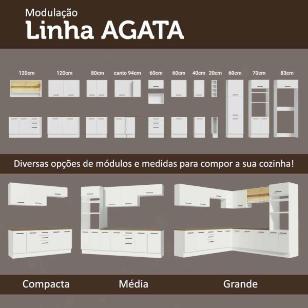 Encontraproduto.com.br - Kit com Balcão e Armário Aéreo Multiuso 80cm Branco/Rustic Agata Madesa