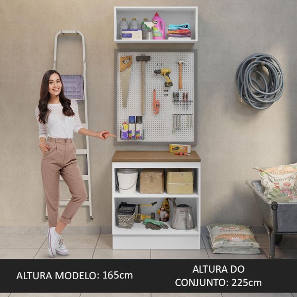 Encontraproduto.com.br - Kit com Balcão e Armário Aéreo Multiuso 80cm Branco/Rustic Agata Madesa