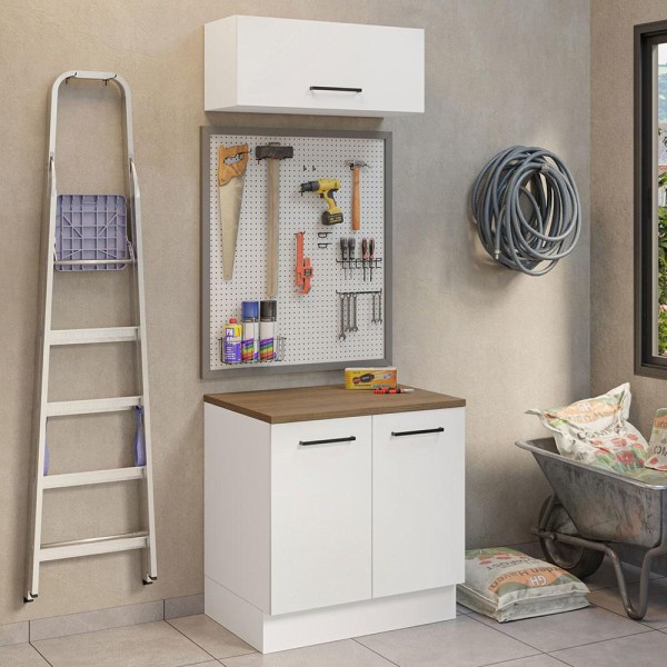 Encontraproduto.com.br - Kit com Balcão e Armário Aéreo Multiuso 80cm Branco/Rustic Agata Madesa