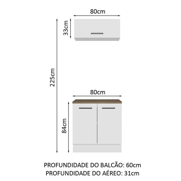 Encontraproduto.com.br - Kit com Balcão e Armário Aéreo Multiuso 80cm Branco/Rustic Agata Madesa