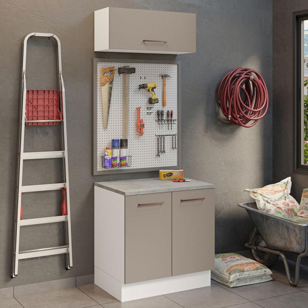 Encontraproduto.com.br - Kit com Balcão e Armário Aéreo Multiuso 80cm Branco/Crema Agata Madesa