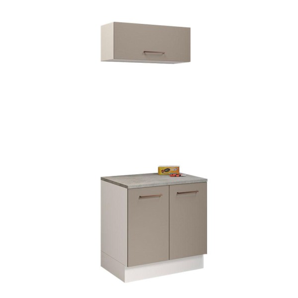 Encontraproduto.com.br - Kit com Balcão e Armário Aéreo Multiuso 80cm Branco/Crema Agata Madesa