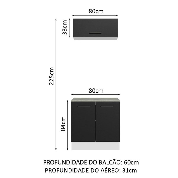 Encontraproduto.com.br - Kit com Balcão e Armário Aéreo Multiuso 80cm Branco/Preto Agata Madesa