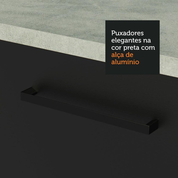 Encontraproduto.com.br - Kit com Balcão e Armário Aéreo Multiuso 80cm Branco/Preto Agata Madesa