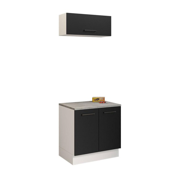 Encontraproduto.com.br - Kit com Balcão e Armário Aéreo Multiuso 80cm Branco/Preto Agata Madesa