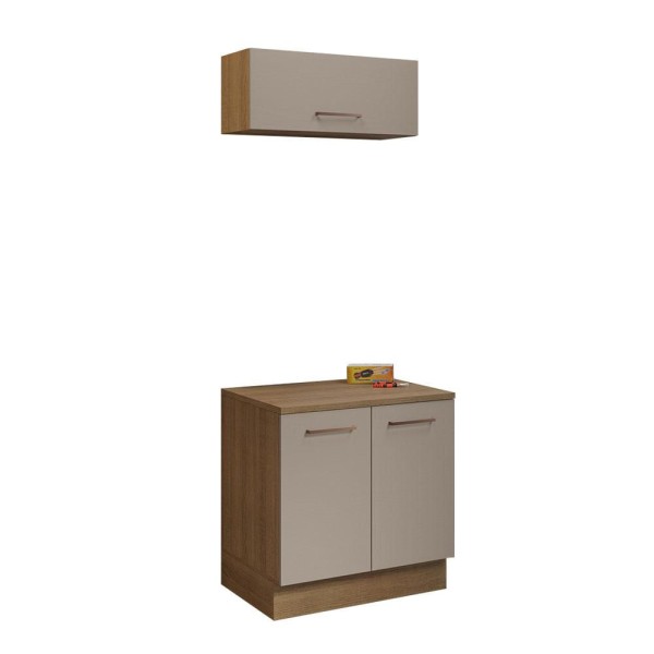 Encontraproduto.com.br - Kit com Balcão e Armário Aéreo Multiuso 80cm Rustic/Crema Agata Madesa