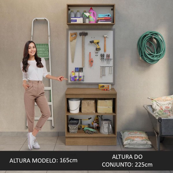 Encontraproduto.com.br - Kit com Balcão e Armário Aéreo Multiuso 80cm Rustic/Crema Agata Madesa