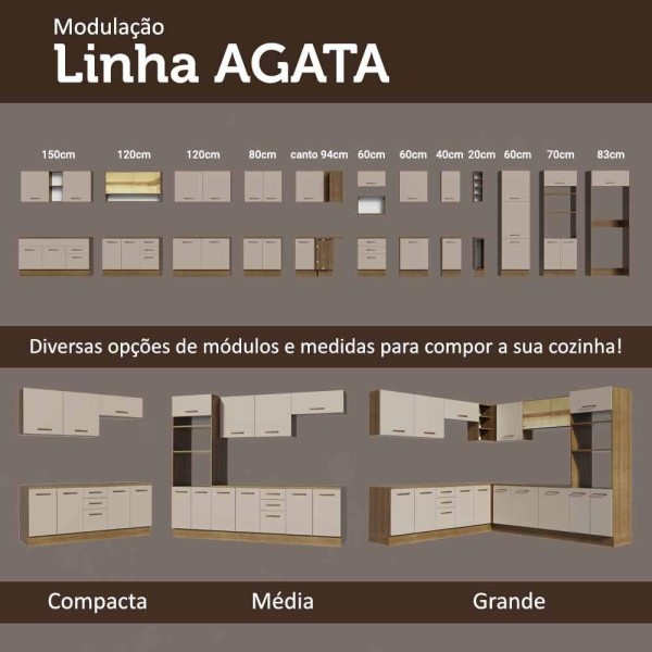 Encontraproduto.com.br - Kit com Balcão e Armário Aéreo Multiuso 80cm Rustic/Crema Agata Madesa