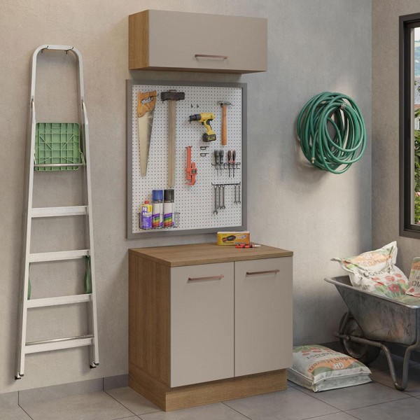 Encontraproduto.com.br - Kit com Balcão e Armário Aéreo Multiuso 80cm Rustic/Crema Agata Madesa