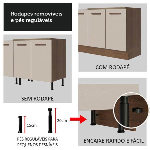 Encontraproduto.com.br - Kit com Balcão e Armário Aéreo Multiuso 80cm Rustic/Crema Agata Madesa