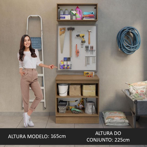 Encontraproduto.com.br - Kit com Balcão e Armário Aéreo Multiuso 80cm Rustic/Branco Agata Madesa