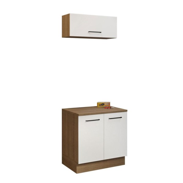 Encontraproduto.com.br - Kit com Balcão e Armário Aéreo Multiuso 80cm Rustic/Branco Agata Madesa